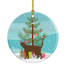 Load image into Gallery viewer, Havana Brown Cat Merry Christmas Ornament - Round Ceramic Ornament – Artist-Designed Keepsake Decoration