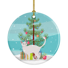 Load image into Gallery viewer, Khao Manee #2 Cat Merry Christmas Ornament - Round Ceramic Ornament – Artist-Designed Keepsake Decoration