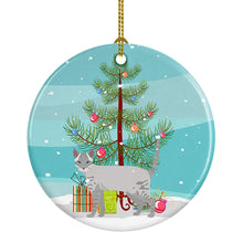 Load image into Gallery viewer, Ojos Azules Cat Merry Christmas Ornament - Round Ceramic Ornament – Artist-Designed Keepsake Decoration