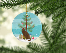 Load image into Gallery viewer, Havana Brown Cat Merry Christmas Ornament - Round Ceramic Ornament – Artist-Designed Keepsake Decoration