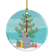 Load image into Gallery viewer, Russian Blue Cat Merry Christmas Ornament - Round Ceramic Ornament – Artist-Designed Keepsake Decoration