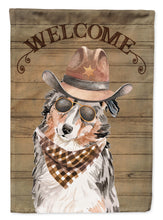 Load image into Gallery viewer, Australian Shepherd Cowboy Dog Welcome Garden Flag – Western-Style Dog with Hat &amp; Sunglasses CK6278GF