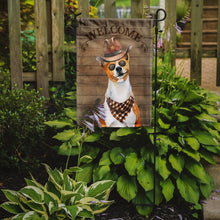 Load image into Gallery viewer, Basenji Cowboy Dog Welcome Garden Flag – Western-Style Dog with Hat &amp; Sunglasses CK6279GF