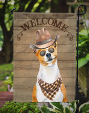 Load image into Gallery viewer, Basenji Cowboy Dog Welcome Garden Flag – Western-Style Dog with Hat &amp; Sunglasses CK6279GF