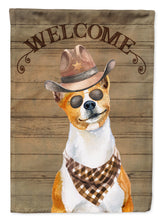 Load image into Gallery viewer, Basenji Cowboy Dog Welcome Garden Flag – Western-Style Dog with Hat &amp; Sunglasses CK6279GF