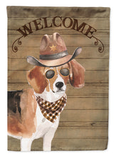Load image into Gallery viewer, Beagle Cowboy Dog Welcome Garden Flag – Western-Style Dog with Hat &amp; Sunglasses CK6282GF