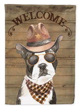 Load image into Gallery viewer, Boston Terrier Cowboy Dog Welcome Garden Flag – Western-Style Dog with Hat &amp; Sunglasses CK6291GF