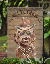 Load image into Gallery viewer, Brown Cockapoo Cowboy Dog Welcome Garden Flag – Western-Style Dog with Hat &amp; Sunglasses CK6295GF