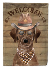 Load image into Gallery viewer, Chocolate Labrador Retriever Cowboy Dog Welcome Garden Flag – Western-Style Dog with Hat &amp; Sunglasses CK6297GF