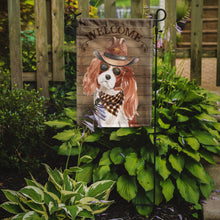 Load image into Gallery viewer, Cavalier King Charles Spaniel Cowboy Dog Welcome Garden Flag – Western-Style Dog with Hat &amp; Sunglasses CK6302GF