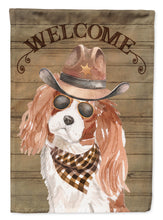 Load image into Gallery viewer, Cavalier King Charles Spaniel Cowboy Dog Welcome Garden Flag – Western-Style Dog with Hat &amp; Sunglasses CK6302GF