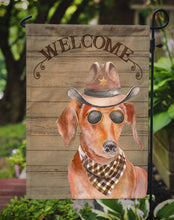 Load image into Gallery viewer, Dachshund Cowboy Dog Welcome Garden Flag – Western-Style Dog with Hat &amp; Sunglasses CK6311GF