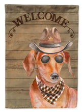 Load image into Gallery viewer, Dachshund Cowboy Dog Welcome Garden Flag – Western-Style Dog with Hat &amp; Sunglasses CK6311GF