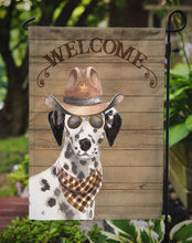 Load image into Gallery viewer, Dalmatian Cowboy Dog Welcome Garden Flag – Western-Style Dog with Hat &amp; Sunglasses CK6313GF
