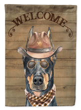 Load image into Gallery viewer, Doberman Pinscher #2 Cowboy Dog Welcome Garden Flag – Western-Style Dog with Hat &amp; Sunglasses CK6320GF