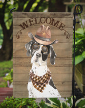 Load image into Gallery viewer, English Pointer Cowboy Dog Welcome Garden Flag – Western-Style Dog with Hat &amp; Sunglasses CK6329GF