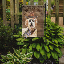 Load image into Gallery viewer, Goldendoodle Cowboy Dog Welcome Garden Flag – Western-Style Dog with Hat &amp; Sunglasses CK6332GF