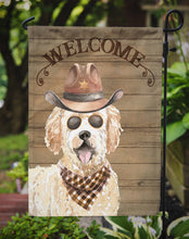 Load image into Gallery viewer, Goldendoodle Cowboy Dog Welcome Garden Flag – Western-Style Dog with Hat &amp; Sunglasses CK6332GF