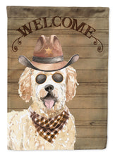 Load image into Gallery viewer, Goldendoodle Cowboy Dog Welcome Garden Flag – Western-Style Dog with Hat &amp; Sunglasses CK6332GF