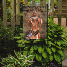 Load image into Gallery viewer, Vizsla Cowboy Dog Welcome Garden Flag – Western-Style Dog with Hat &amp; Sunglasses CK6334GF