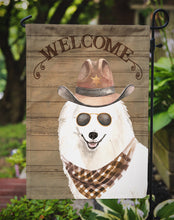 Load image into Gallery viewer, Japanese Spitz Cowboy Dog Welcome Garden Flag – Western-Style Dog with Hat &amp; Sunglasses CK6337GF