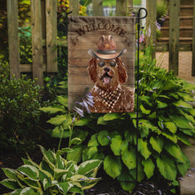 Load image into Gallery viewer, Labradoodle Cowboy Dog Welcome Garden Flag – Western-Style Dog with Hat &amp; Sunglasses CK6338GF