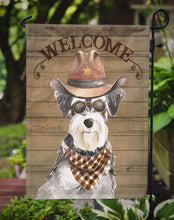 Load image into Gallery viewer, Schnauzer Cowboy Dog Welcome Garden Flag – Western-Style Dog with Hat &amp; Sunglasses CK6343GF