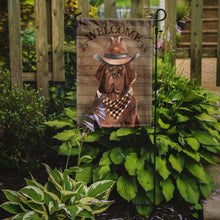Load image into Gallery viewer, Newfoundland Cowboy Dog Welcome Garden Flag – Western-Style Dog with Hat &amp; Sunglasses CK6344GF