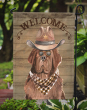 Load image into Gallery viewer, Newfoundland Cowboy Dog Welcome Garden Flag – Western-Style Dog with Hat &amp; Sunglasses CK6344GF