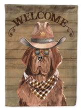 Load image into Gallery viewer, Newfoundland Cowboy Dog Welcome Garden Flag – Western-Style Dog with Hat &amp; Sunglasses CK6344GF
