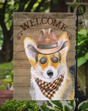 Load image into Gallery viewer, Pembroke Welsh Corgi Cowboy Dog Welcome Garden Flag – Western-Style Dog with Hat &amp; Sunglasses CK6346GF