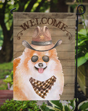 Load image into Gallery viewer, Pomeranian Spitz Cowboy Dog Welcome Garden Flag – Western-Style Dog with Hat &amp; Sunglasses CK6348GF