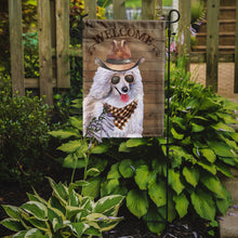 Load image into Gallery viewer, Medium Poodle Cowboy Dog Welcome Garden Flag – Western-Style Dog with Hat &amp; Sunglasses CK6350GF