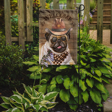 Load image into Gallery viewer, Pug Cowboy Dog Welcome Garden Flag – Western-Style Dog with Hat &amp; Sunglasses CK6351GF