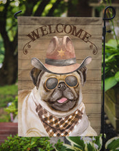 Load image into Gallery viewer, Pug Cowboy Dog Welcome Garden Flag – Western-Style Dog with Hat &amp; Sunglasses CK6351GF