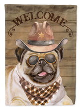 Load image into Gallery viewer, Pug Cowboy Dog Welcome Garden Flag – Western-Style Dog with Hat &amp; Sunglasses CK6351GF