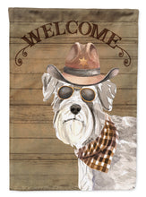 Load image into Gallery viewer, Schnauzer #2 Cowboy Dog Welcome Garden Flag – Western-Style Dog with Hat &amp; Sunglasses CK6356GF