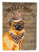 Load image into Gallery viewer, Small Brabant Griffon Cowboy Dog Welcome Garden Flag – Western-Style Dog with Hat &amp; Sunglasses CK6365GF