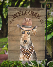 Load image into Gallery viewer, Welsh Terrier Cowboy Dog Welcome Garden Flag – Western-Style Dog with Hat &amp; Sunglasses CK6373GF