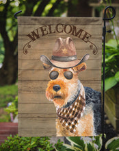Load image into Gallery viewer, Welsh Terrier #2 Cowboy Dog Welcome Garden Flag – Western-Style Dog with Hat &amp; Sunglasses CK6374GF