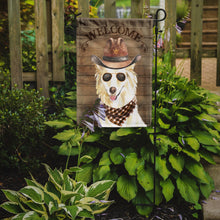 Load image into Gallery viewer, White Collie Cowboy Dog Welcome Garden Flag – Western-Style Dog with Hat &amp; Sunglasses CK6377GF