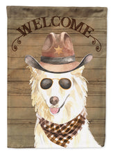 Load image into Gallery viewer, White Collie Cowboy Dog Welcome Garden Flag – Western-Style Dog with Hat &amp; Sunglasses CK6377GF