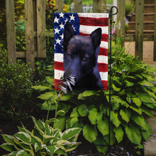 Load image into Gallery viewer, Black Norwegian Elkhound American Flag Garden Flag - Outdoor Decorative Yard Flag CK6437GF