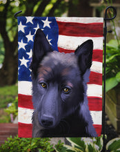 Load image into Gallery viewer, Black Norwegian Elkhound American Flag Garden Flag - Outdoor Decorative Yard Flag CK6437GF