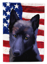 Load image into Gallery viewer, Black Norwegian Elkhound American Flag Garden Flag - Outdoor Decorative Yard Flag CK6437GF