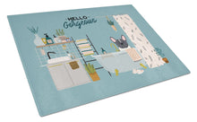 Load image into Gallery viewer, Black White French Bulldog in Bathtub Glass Cutting Boards – Durable, Decorative Kitchen Art Large CK7434LCB