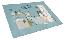 Load image into Gallery viewer, Bernese Mountain Dog in Bathtub Glass Cutting Boards – Durable, Decorative Kitchen Art Large CK7458LCB