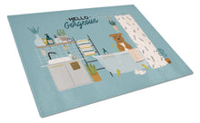 Load image into Gallery viewer, Brown Staffordshire Bull Terrier in Bathtub Glass Cutting Boards – Durable, Decorative Kitchen Art Large CK7469LCB