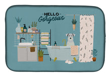 Load image into Gallery viewer, White Miniature Schnauzer in Bathtub Dish Drying Mat – Absorbent, Artistic Kitchen Essentials CK7475DDM