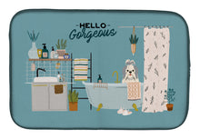 Load image into Gallery viewer, Silver White Shih Tzu in Bathtub Dish Drying Mat – Absorbent, Artistic Kitchen Essentials CK7507DDM